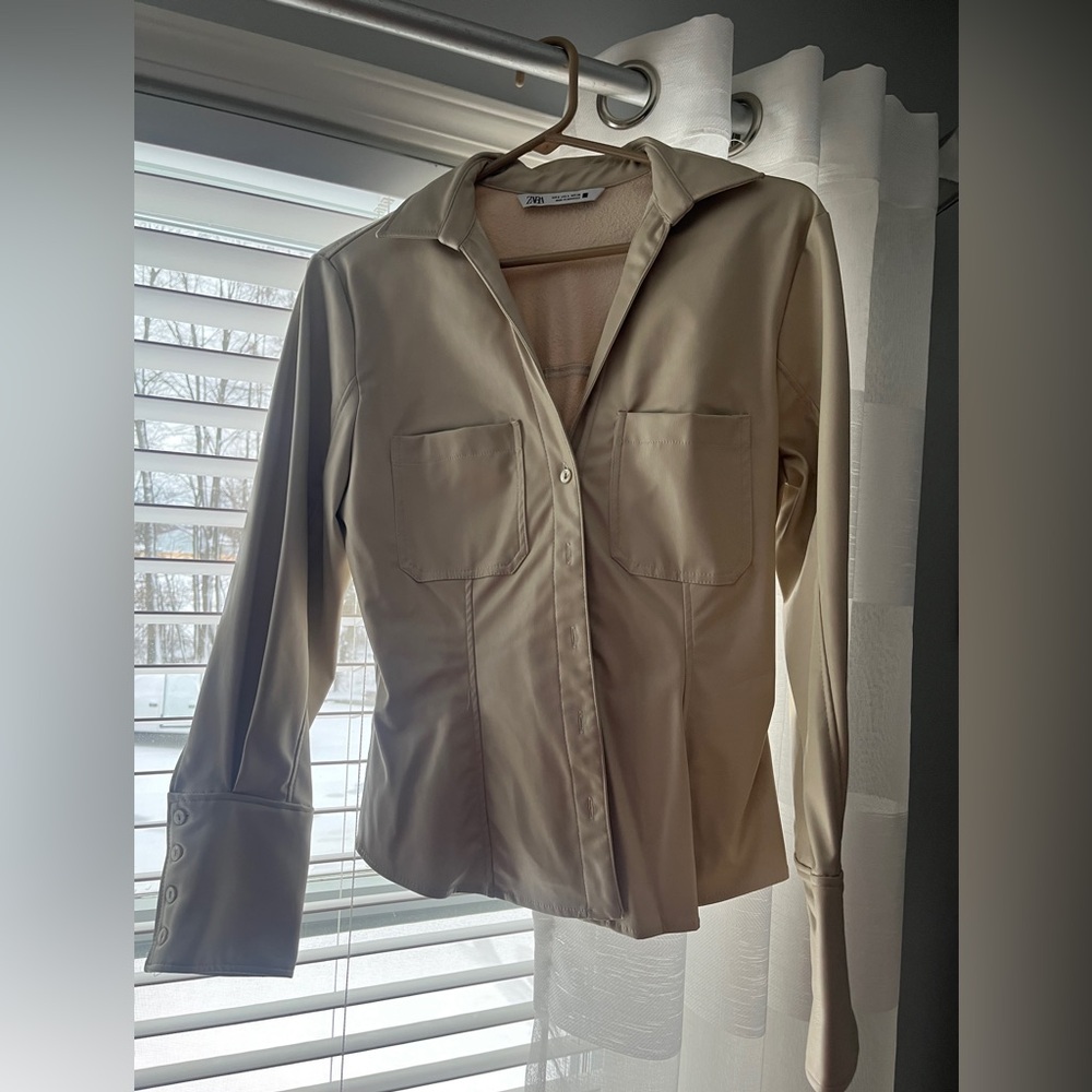 Zara Leather Shirt Jacket
